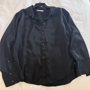 Black Satin Button-Up Blouse